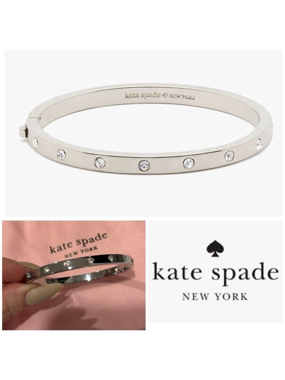 Kate Spade Set in Stone Hinged Silver Bangle